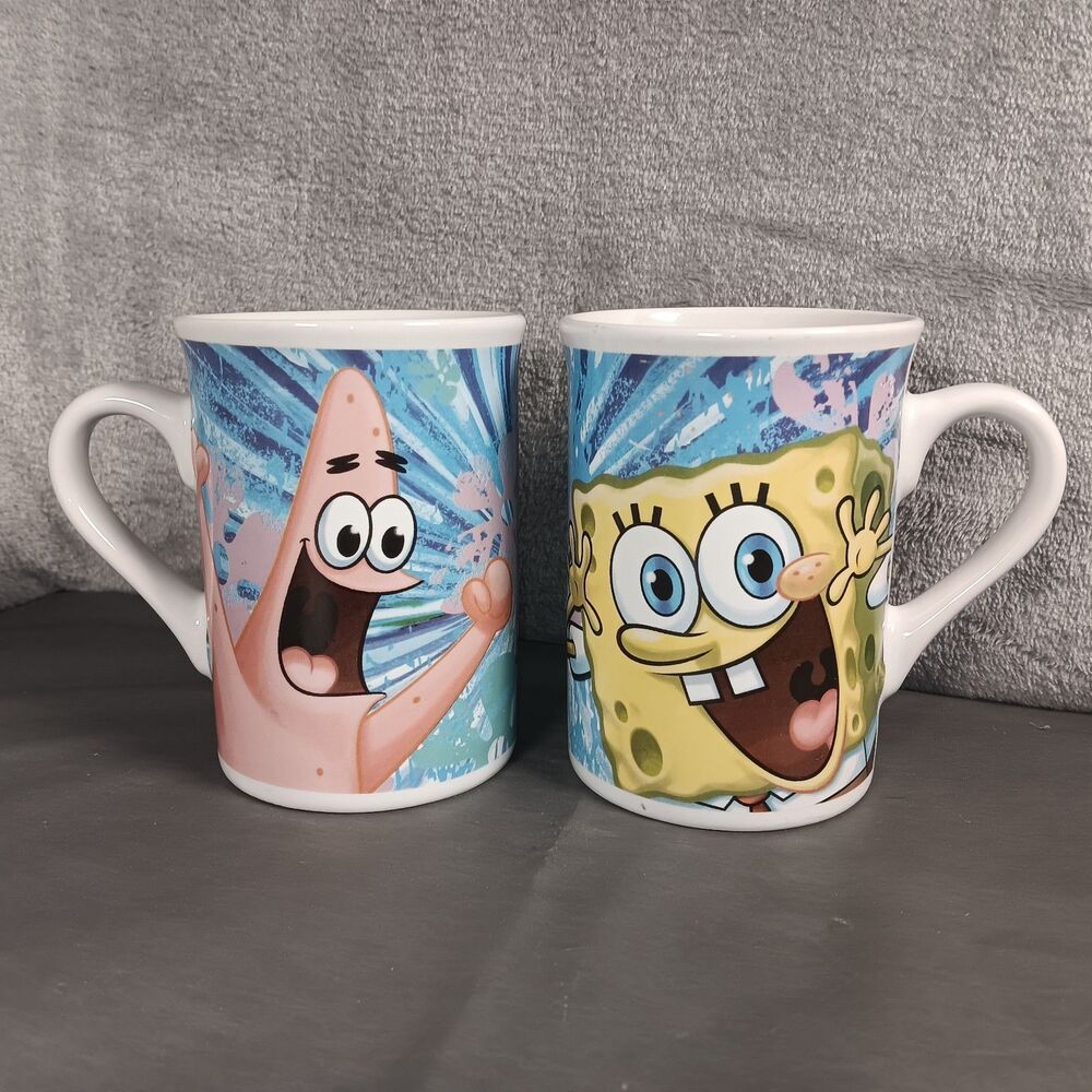 2 SPONGEBOB SQUAREPANTS & Patrick Coffee Tea Hot Cocoa Mugs Cups Viacom 2009